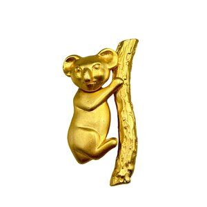 Vintage Signed M. Jent Articulated Cute Koala Brooch Matte Gold Tone